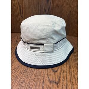 Calvin Klein Bucket Hat Beige Blue Trim One Size Unisex Cap Cotton